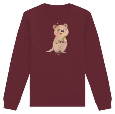 Produktbild von Mr. & Mrs. Panda Baumwoll Pullover Quokka Happy Größe XS - Burgundy - Geschenk, Dinge Erledigen, Verschieben, Lustiger Spruch, Sweater, Lustige Sprüche, Sweatshirt, Pulli