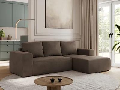 Produktbild von MKS MEBLE Sofa mit Schlaffunktion - Ecksofa mit Schlaffunktion und Bettkasten - Sofa 3 Sitzer - Schlafsofa - Couch - Schlafsofa mit Bettkasten - Trentino L - Braun Velvet - Rechts