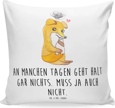 Produktbild von Mr. & Mrs. Panda Zierkissen Fuchs Depressionen - Weiß - Geschenk, kissen bedruckt, Polster, 40x40, Sofakissen, für couch, Dekokissen, Depressiv