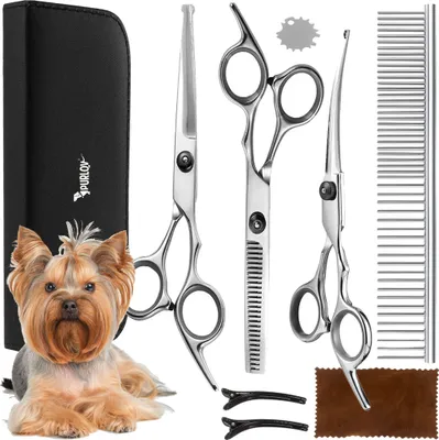 Produktbild von Hundeschere mit Rundspitze Kamm Fellpflege-Set Hunde Katzen Edelstahl 23186