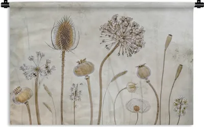 Produktbild von MuchoWow® Wandteppich Wandbehang Blumen - Aquarell - Stilleben - Braun - Vintage 90x60 cm Tapisserie Dekoration Wandtuch - Wandskulpturen - Bildteppich