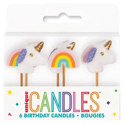 6 Einhorn-Regenbogen-Geburtstagskerzen, 7,5 cm