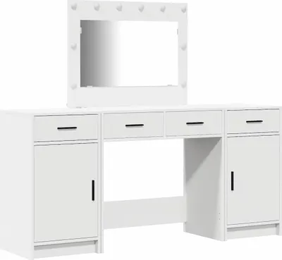 Image de vidaXL Coiffeuse avec éclairage miroir 3 pcs Blanc Bois composite
