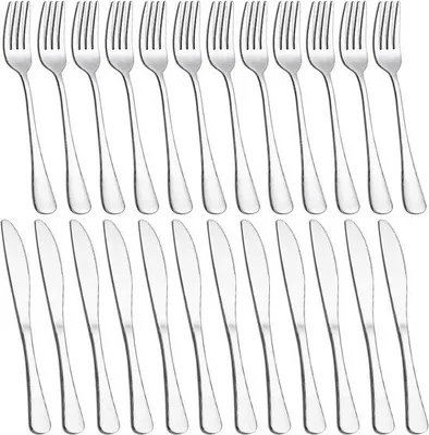 Produktbild von 24-teiliges Messer- und Gabelset, 12-Personen-Besteck - 12 Gabeln und 12 Tischmesser, spülmaschinenfest, für - ShopFlot
