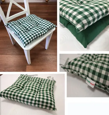 Produktbild von Sitzkissen Stuhl Garten Terrasse Küche Deko Kissen Stuhlkissen 40x40cm Dekokissen Sitzauflage GRÜN KARIERT