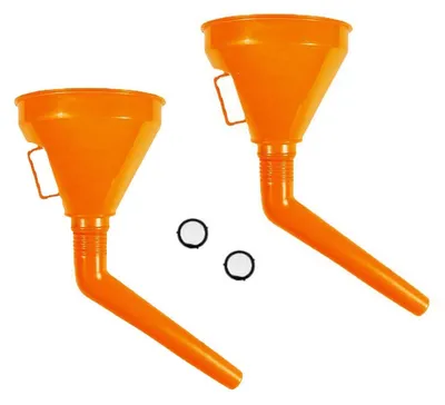 Produktbild von Einfülltrichter Set 2 Stück mit Schlauch und Sieb 1,2 Liter Orange Kunststoff