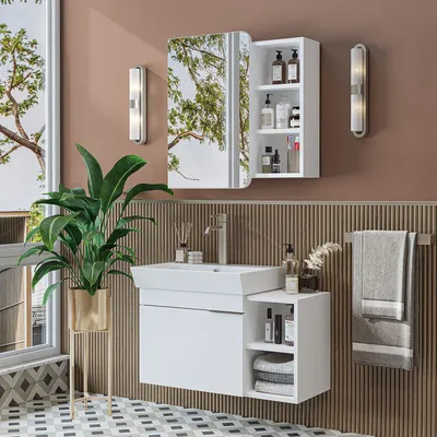 Image de Skye Decor, Armoire de salle de bain de haute qualité avec vasque et ensemble miroir (2 pièces) - Blanc