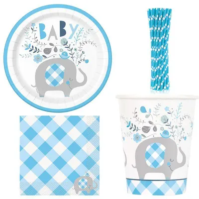Produktbild von Baby Shower Deko Junge hellblau Partyset S Elefant Partyartikel Deko Babyparty Dekoration