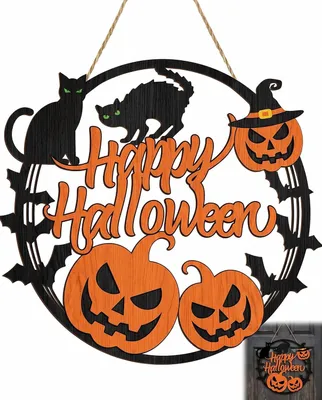 Immagine prodotto di Ghirlanda di Halloween, in legno, 20 x 20 cm, resistente alle intemperie, ideale per la decorazione esterna