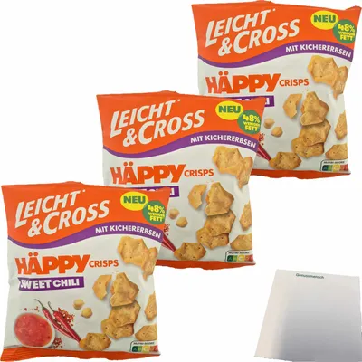 Produktbild von Leicht & Cross Häppy Crisps mit Kichererbsen Sweet Chili 3er Pack (3x80g Packung) + usy Block