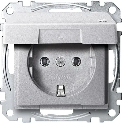 Produktbild von Merten MEG2314-0460. Buchsen-Typ: CEE 7/3, Unterstützte Stecker-Typen: CEE 7/4. Produktfarbe: Aluminium, Material: Ther