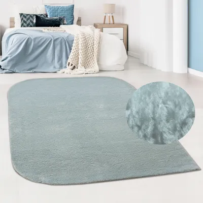 Obrázek produktu pro Koberec do ložnice se zaoblenými rohy | omyvatelný | v modré barvě | rozměry – 160 x 230 cm