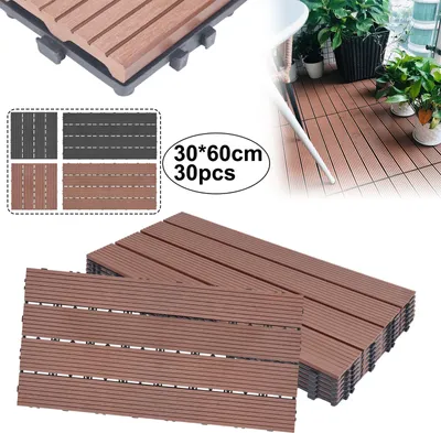 Produktbild von NAIZY 30 Stück WPC Fliesen, ca.5m² Braun, Wasserfilterbar Terrassen- & Balkonfliesen Zusammenbaubar Garten Klickfliese 30x60cm