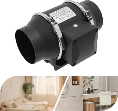 Obrázek produktu pro Odsávací ventilátor – trubkový ventilátor – 220 V – 2600 ot./min – tichý – montáž na zeď – stupeň krytí IPX2 – koupelna a kuchyně – černý