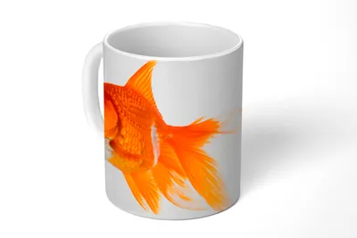 Produktbild von KitchenYeah® Tasse Kaffeetasse Kaffeebecher 350 ml Goldfisch - Fisch - Weiß Teetasse - Fototasse - Becher - Keramikbecher - Teebecher - Kaffeetasse - Bürotasse