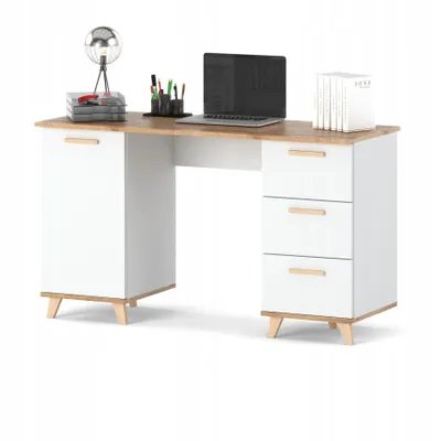 Zdjęcie produktu dla Biurko Biały Wotan 3 Szuflad 138cm szkoła Meble Oslo Styl Skandynawski