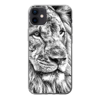 Produktbild von MuchoWow® Handyhülle Schutzhülle Hülle für iPhone 12 mini Porträt - Löwe - Schwarz und weiß Silikon Softcase Handy Hülle - Bild