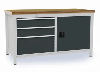 Immagine prodotto di Banco da lavoro L1500xP750xH859mm faggio multiplex grigio chiaro 3 cassetti 1 anta