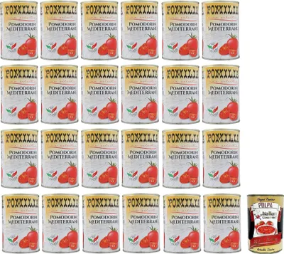 Produktbild von 24x Pomilia Pomodorini Ciliegini Mediterranei,Mediterrane Kirschtomaten,100% italienische Tomaten,400g Dose + Italian Gourmet Polpa di Pomodoro 400g Dose