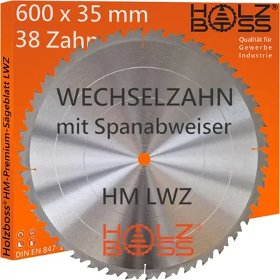 Produktbild von Holzboss ® HM-Sägeblatt 600 x 35 mm LWZ 38 x Zahn mit Spanabweiser und Rückschlagarm Wechselzahn WZ Kreissägeblatt Profisägeblatt 600x35 Längsschnitte