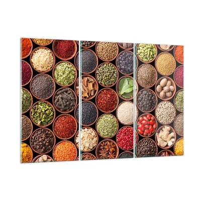 Produktbild von Bilder auf glas - Gewürz Küche - 105x70cm - Glasbilder - Wandbilder - Bilder - Kunstdruck - zum Aufhängen bereit - Wanddekoration aus Glas - Glas Bilder - Wandbild auf Glas - 3 Teile - GCE105x70-3600