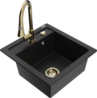 Produktbild von Mexen Vito 1-Becken-Granit-Spüle mit Mischbatterie Elia, Schwarz - 6503-77-670101-50