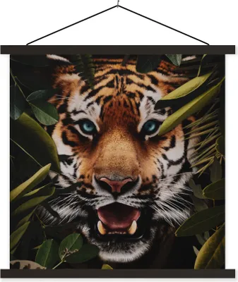 Produktbild von MuchoWow® Textilposter Tiger - Dschungel - Blätter 90x90 cm mit schwarzem Rahmen - Magnetisches
