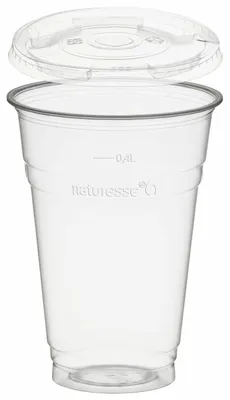 Produktbild von 50x Trinkbecher 400ml + Deckel mit Halmstanzung aus PLA