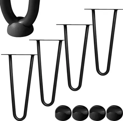 Produktbild von Tischbeine 4x Hairpin 25 cm Haarnadelbeine Schwarz Gestell Möbelfüße Tischkufen