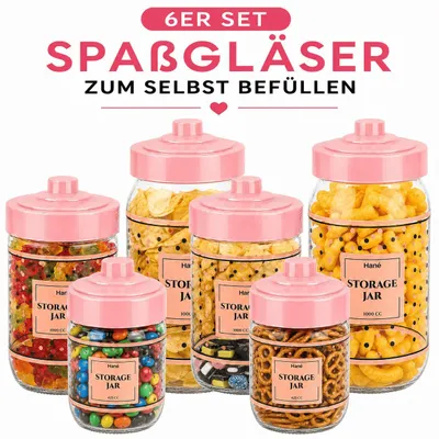 Produktbild von 6 Vorratsgläser Spaßgläser Aufbewahrungsgläser Vorratsdosen Glas Vorratsbehälter