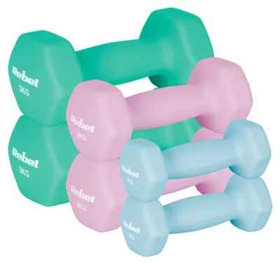 6 sechseckige Hanteln Rebel Active mit Neoprenschutz, 12 kg