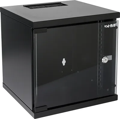 Produktbild von HMF 63406-02 Netzwerkschrank, Serverschrank 10 Zoll, 6 HE, 300 mm Tiefe, Voll montiert, Glastür, Schwarz
