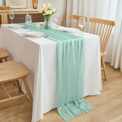 Produktbild von Chiffon Tischläufer Hochzeit Deko Stoff Türkisgrün 70 x 300 cm