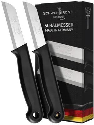 Schälmesserset 2-teilig – Gemüse- und Obstmesser, 6 cm Klinge, schwarz