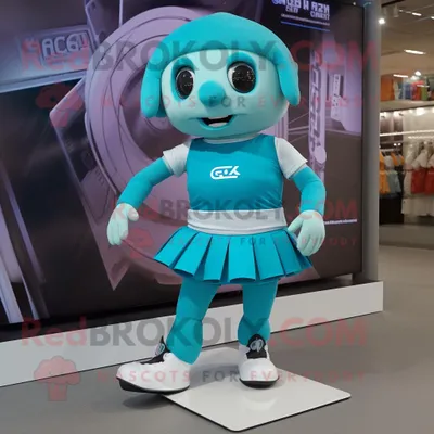 Productafbeelding van Cyan Alliance mascotte REDBROKOLY kostuum karakter gekleed met een minirok en voetzolen