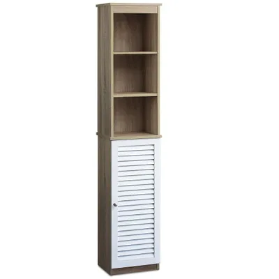 Produktbild von CASARIA® Badezimmerhochschrank 170x34x26cm 6 Fächer Magnetverschluss Lamellentür Bad Hochschrank Badschrank Badezimmerschrank, Modell/Farbe:Modell 1 - braun-weiß
