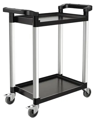 Produktbild von Mehrzweckwagen 136 kg, Gerätewagen 2 Ablagen Kunststoff, Servierwagen mit 360°-Lenkrollen (2 Bremsen), Schwarz | 80x41x94,5 cm