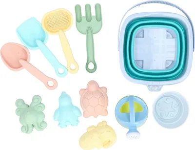 Produktbild von Strandspielzeug Set zusammenklappbarer Sandeimer und schaufelt interaktive Kinder für Party Sommeraktivitäten blau