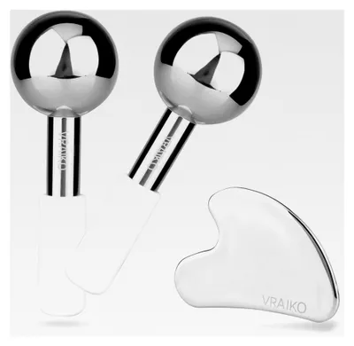 Produktbild von ICES Globes Gua Sha Set, Gua Sha Gesichtswerkzeuge und Kryostäbe aus unzerbrechlichem Stahl, Gesichtsmassagegerät, Kühlrollen für Augenringe, Schwellungen und Lymphdrainage (Weiß)