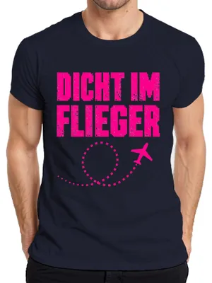 Zdjęcie produktu dla T-shirt męskie, kolor granatowy, rozmiar XXL, z nadrukiem "Dicht im Flieger Mallorca Ballermann Party Urlaub Pink Saufen"