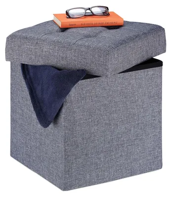 Stoff-Pouf mit Stauraum, faltbar, 41x38x38 cm, grau