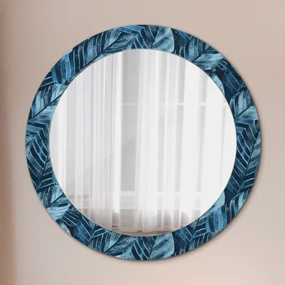 Produktbild von Ø70cm Spiegel - Glasrahmen mit Aufdruck - Wandspiegel Schlafzimmer - Dschungel Laub