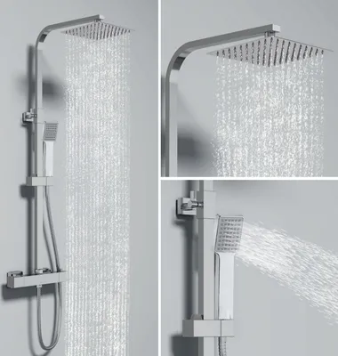 Produktbild von Duschsystem mit Thermostat 38℃ Duscharmatur Chrom Regendusche Duschset Dusche inkl. Regal verstellbarer Edelstahl Duschstange Duschset