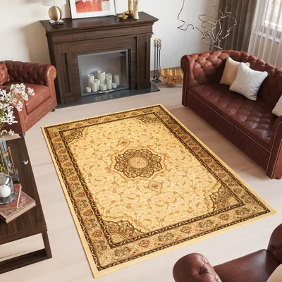 Produktbild von Teppich Wohnzimmer Schlafzimmer Kurzflor Design Klassisch Muster Floral Creme Beige  250 x 350 cm
