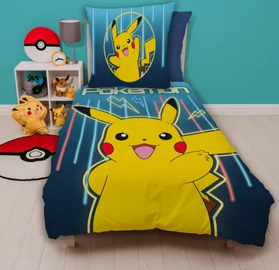 Produktbild von Dětské povlečení Pokémon s Pikachu 135x200 80x80 cm 100% bavlna Linon motiv Záře s Poké Ballem