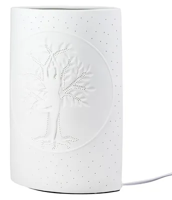 Immagine prodotto di Gilde Tischleuchte, "Namaste", Lebensbaummotiv, Lotusmotiv, Yogamotiv, Porzellan, weiß, VE 1, L. 10 cm, B. 18 cm, H. 28 cm 32778 4063387327784
