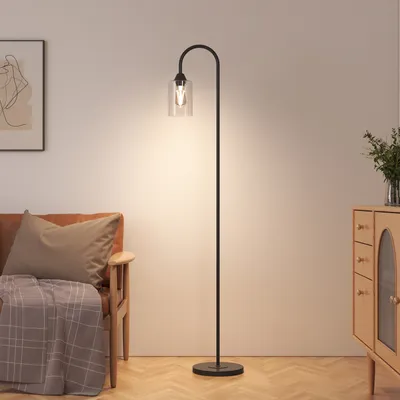 Obrázok produktu pre EMKE stojacie lampy čierna železná základňa s valcovým skleneným odtieňom stojaca lampa Vintage Retro minimalistický dizajn s nožným spínačom Φ25x160cm
