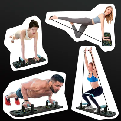 Produktbild von Bauchmuskeltrainingssystem - Tragbares und faltbares Ultra-Push-Up-Board mit Widerstandsbändern