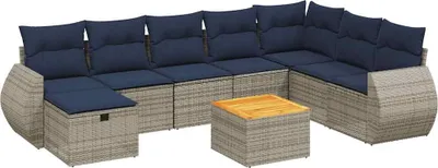 Immagine prodotto di vidaXL Set di divani da giardino da 9 pezzi con cuscini, grigio, polyrattan