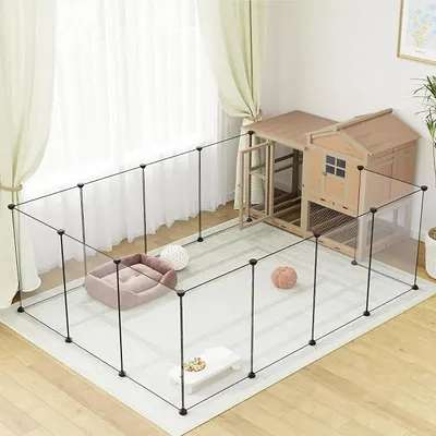Produktbild von Großer Transparenter Laufstall für Hunde, 71,1 cm Hoch, 12 Paneele, Kunststoff-Gehege für Welpen, Kleintiere, Kaninchen, Hundezaun für den Innenbereich